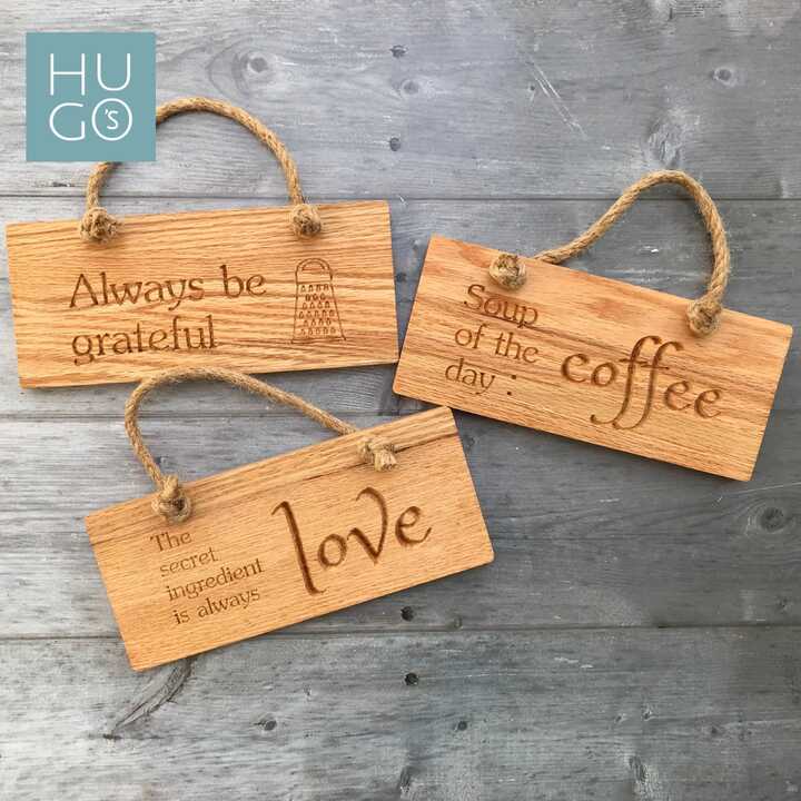 Solid Oak Engraved Rope Hanging Signs